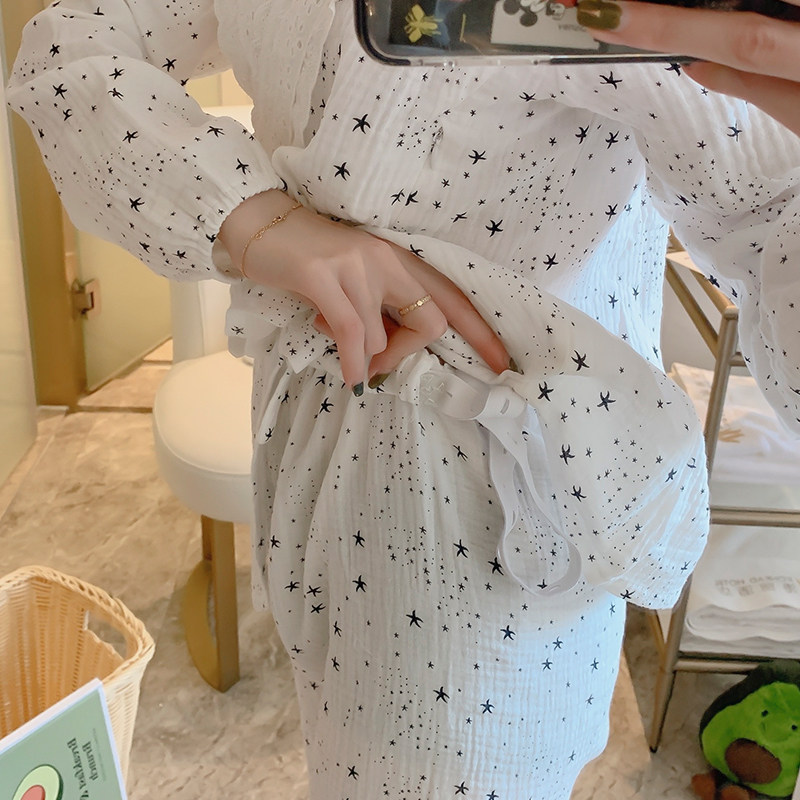 Postpartum care clothes, summer thin maternity pajamas, spring and autumn pure cotton gauze, postpartum breastfeeding, 7 months, new mother's 9 days of sitting, pregnancy period Application Scenario